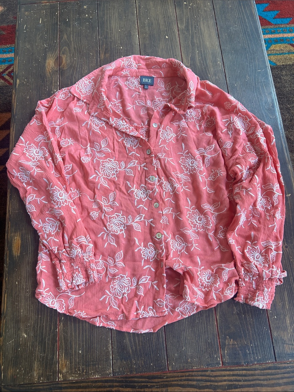 BKE Coral Pink Floral Button-Down Shirt